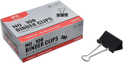 M&G Chenguang Bulldog Clips, 50mm 12-Pack for Reliable Paper and Document Binding - No:ABS916FV