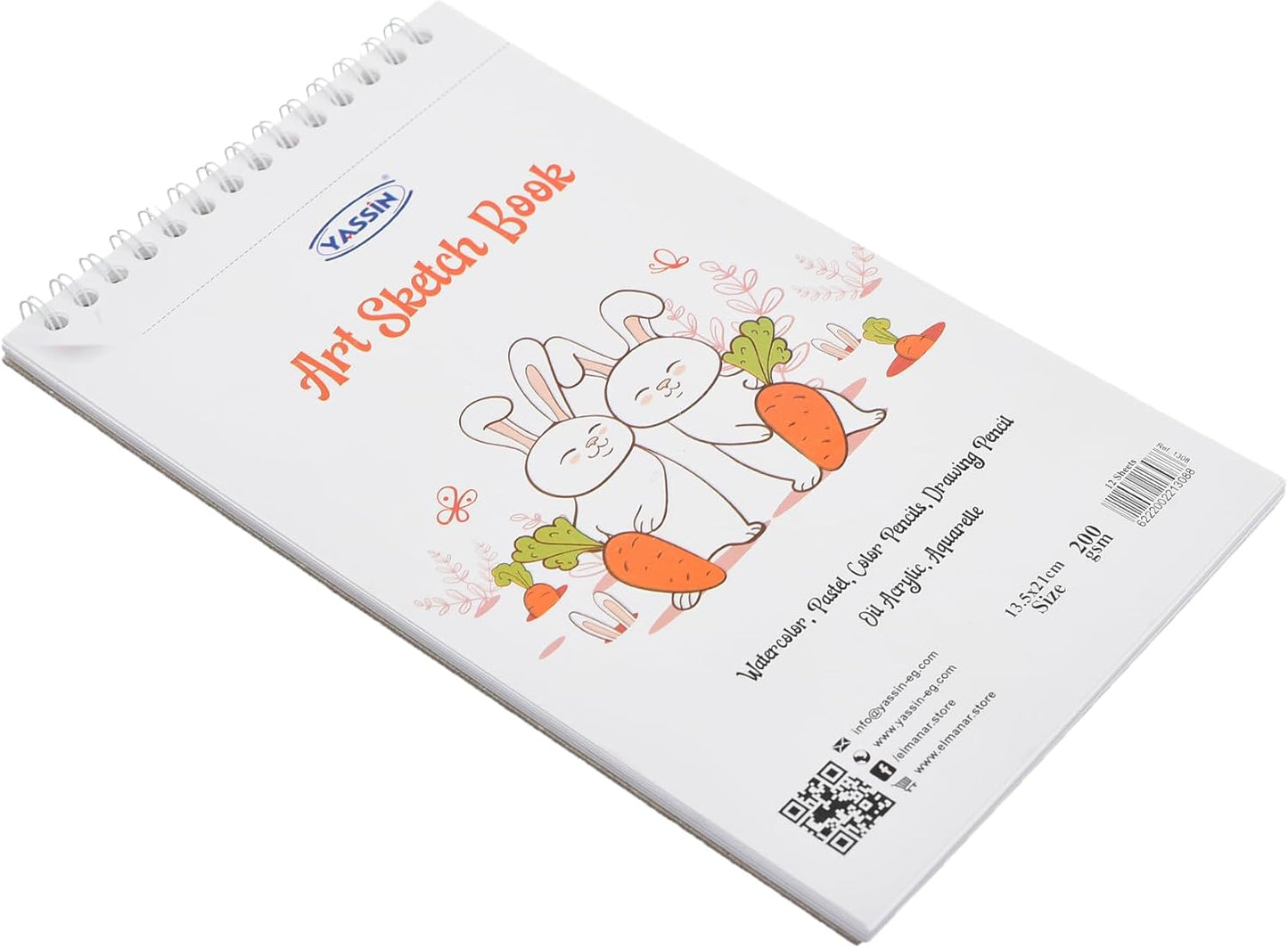 Yassin White Sketchbook, 12 Sheets 15x21cm Wire-Bound for Art and Sketching