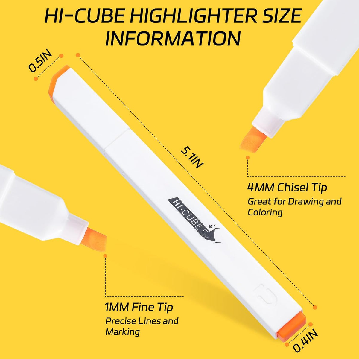 M&G Chenguang Pack HI-CUBE Highlighters, 6pcs Fluorescent Colors, Soft-Nib Chisel Tip with Fat Rectangular Barrel Design - No:AHMU1673
