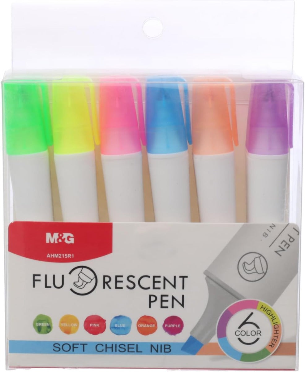 مجموعة أقلام التظليل M&amp;G Chenguang، لتحديد النصوص بوضوح، رأس مشطوف، حبر غير سام، 6 ألوان - رقم المنتج: AHM215R1