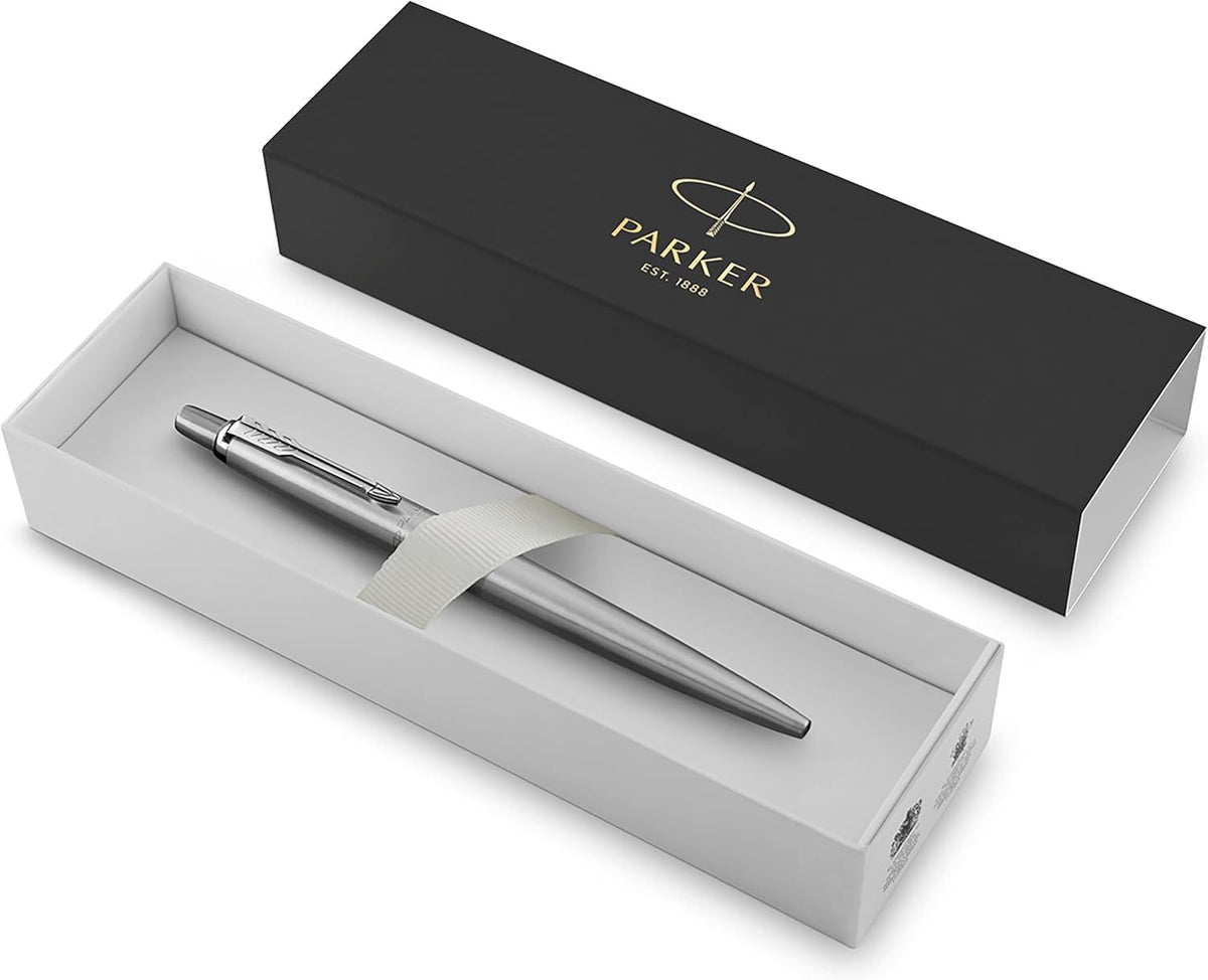 Parker Jotter Stainless Steel with Chrome Trim Ballpoint Pen Gift Set – Premium Blue Ballpoint Pen with Luxury Presentation Box - GT  Silver