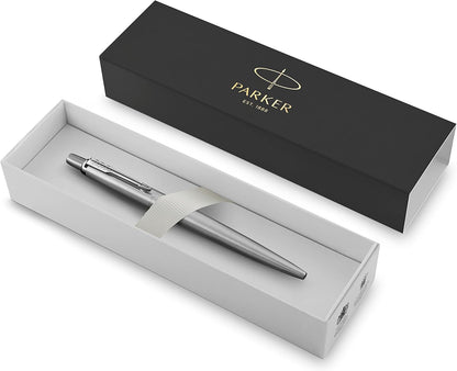 Parker Jotter Stainless Steel with Chrome Trim Ballpoint Pen Gift Set – Premium Blue Ballpoint Pen with Luxury Presentation Box - GT  Silver