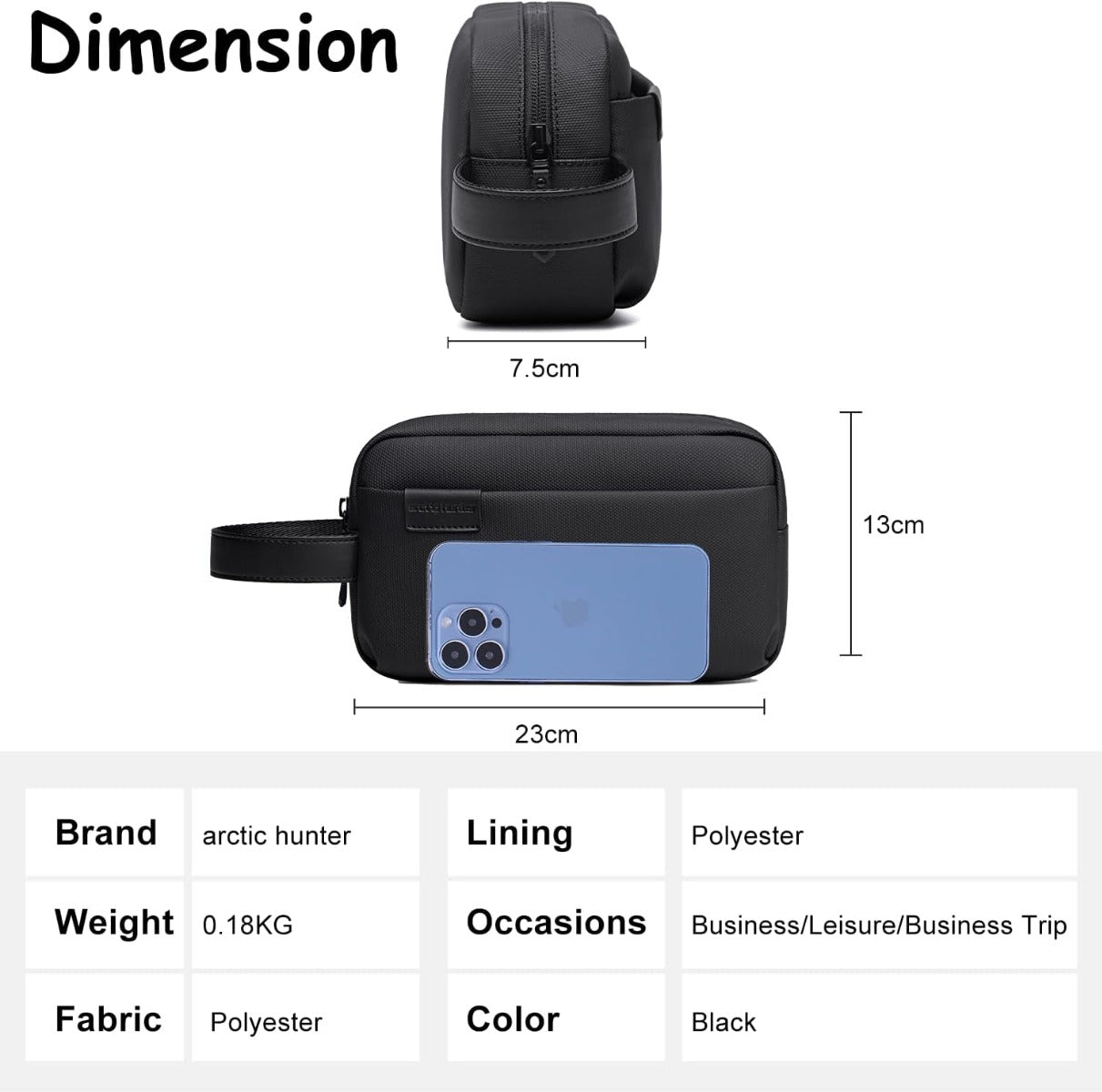 حقيبة أدوات تجميل للرجال من آركتيك هانتر، حقيبة سفر صغيرة مقاومة للماء مع جيوب متعددة - رقم المنتج: k00580 