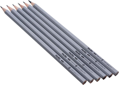 Grades high quality graphite hb pencil with eraser for student,office,school set of 6 pcs - silver black