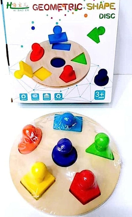 Matching Geometric Shapes and Colors Wooden Puzzle with Handle