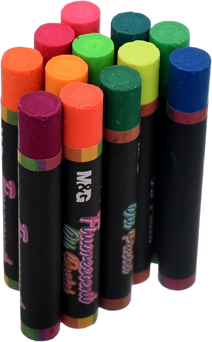 M&G Chenguang Fluorescent Oil Pastels, Bold Vibrant Colors for Dynamic Art - 12 colors - No:AGM900N7