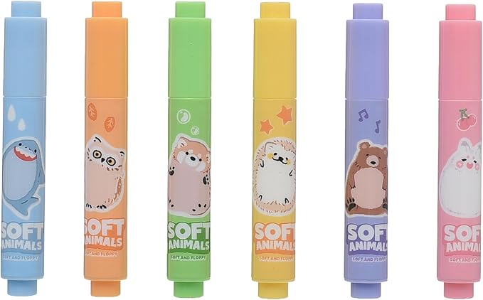 مجموعة أقلام التظليل الصغيرة من إم آند جي تشنغوانغ برسومات حيوانات ناعمة، تظليل فعال للملاحظات، رأس مشطوف، 6 ألوان - رقم المنتج: AHM29673