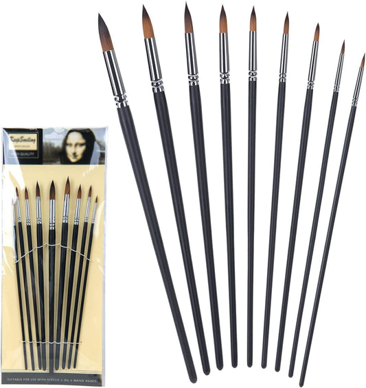 Keep Smiling 9-Piece Artist Paint Brush Set – Assorted Round Brushes for Watercolor & Painting - No:M66
