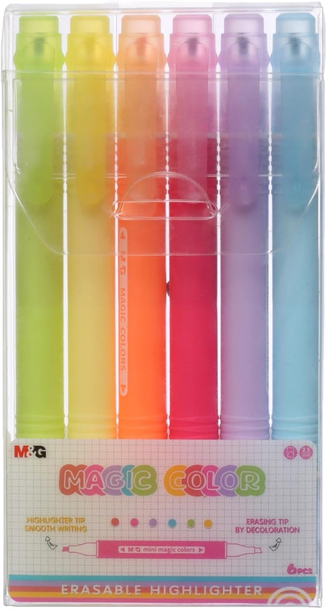 M&G Chenguang erasable Highlighter Set, 6 Vibrant Colors, Chisel Tip for Precise Highlighting - No:AHM25871