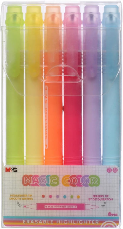 M&G Chenguang erasable Highlighter Set, 6 Vibrant Colors, Chisel Tip for Precise Highlighting - No:AHM25871