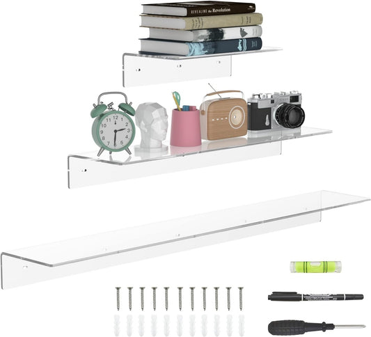 24 Inch Acrylic Wall Shelves for Storage and Organizer (White, 24 Inch)