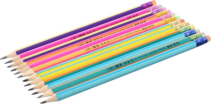M&G Chenguang Aurora 2B Wooden Pencils with Eraser – Super Dark Hexagonal Graphite Pencils, Break-Resistant, Pack of 12 - No:AWP309B5