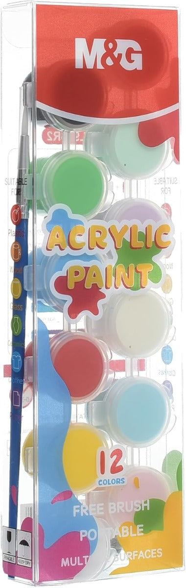 M&G Chenguang Acrylic Paint Set, 12 Vibrant Colors with Brush for Canvas, Crafts, and DIY Art Projects - No:APL976R2