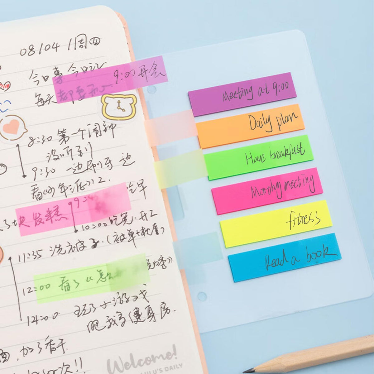 M&G Chenguang PETSTICK Sticky Page Flags – 6 Colors, 20 Sheets Each, Transparent Writable Index Tabs – No: YS-21