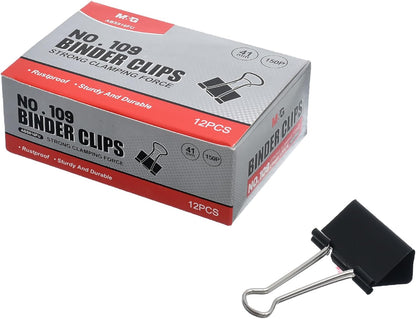M&G Chenguang Bulldog Clips, 41mm For Strong Binding of Thick Documents 12pcs - No:ABS916FU