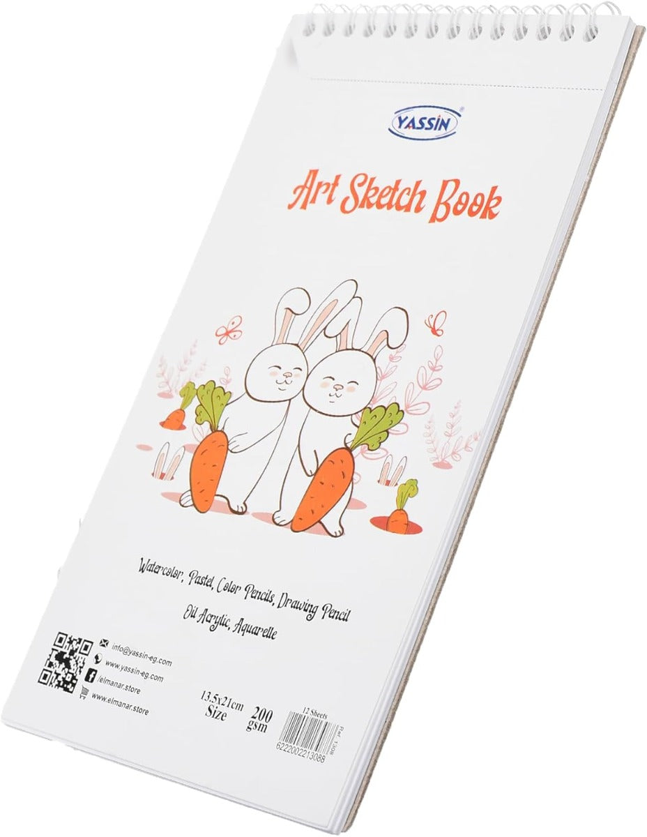 Yassin White Sketchbook, 12 Sheets 15x21cm Wire-Bound for Art and Sketching
