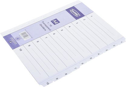 YASSIN A4 10-Section Transparent Index Dividers – Numbered File Organizer with Reinforced Mylar Tabs - No: 2110