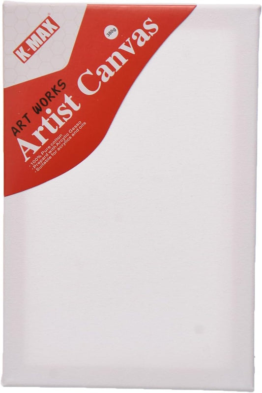 قماش فني مسطح من كي-ماكس، مقاس 20 × 30 سم، وزن 380 غرام، مناسب للألوان الأكريليكية والزيتية - أبيض 