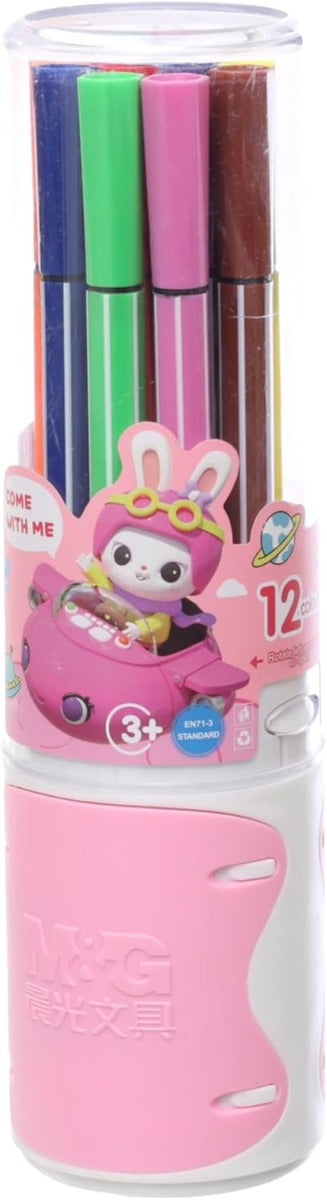 M&G Chenguang Set of 12 Water-Based Markers Felt Tip Pens, Bright Art Creations, Fine Tip - No:ACP901EX