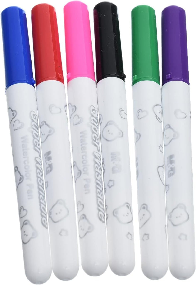 M&G Chenguang Ergo Super Washable Watercolor Felt Tip Pens algorithms, 6 Vibrant Colors for Kids - No:ACP901HK