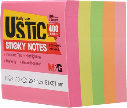 ملاحظات لاصقة نيون من إم آند جي تشنغوانغ، تدوم طويلاً، تلتصق بقوة، 400 ورقة، 76 × 51 مم، لاصقة صغيرة الحجم - رقم: YS-492