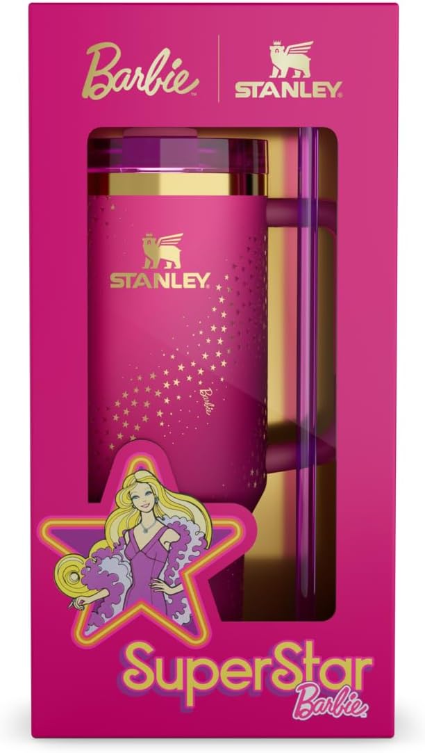 Stanley x Barbie Superstar Quencher H2.0 40 oz (1.18L) Insulated Tumbler with Handle & Straw Lid – Pink Limited Edition Gift Box