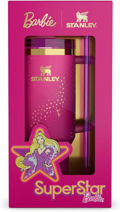 Stanley x Barbie Superstar Quencher H2.0 40 oz (1.18L) Insulated Tumbler with Handle & Straw Lid – Pink Limited Edition Gift Box