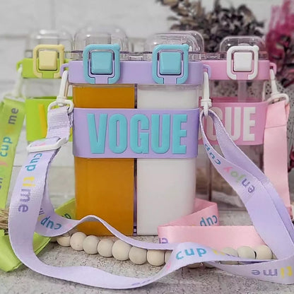 Cute Kids Cartoon Water Bottle with Straw & Carry Strap  2 in 1 Straw and Light Wide Capacity Cartoon Square Drinking Cup with Binoculars for Students - Double Cup Leak Proof Safe Lid – 520ml - 1pcs