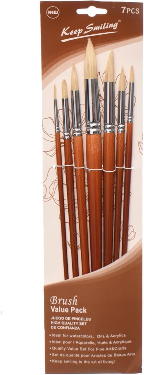 Keep Smilling Set Of 7 Pieces Of Round Bristle Paint Brush - NO: 6105R M100