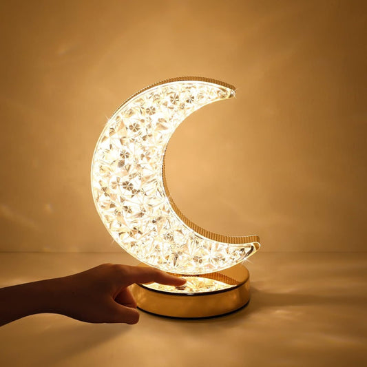 Ramadan Lamp, Decorations ,Crystal Table Lamp Moon Shape Night Light Touch LED