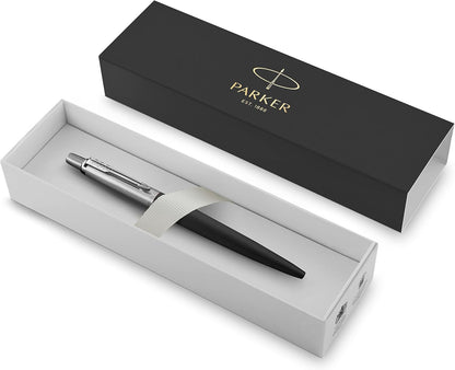 Parker Jotter Ballpoint Matte Black | Chrome Trim | Medium Point Pen Gift Set – Premium Black Ballpoint Pen with Luxury Presentation Box - CT - Black