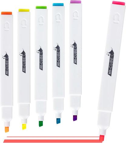M&G Chenguang HI-CUBE Highlighters, 6 Pack Pastel Colors, Soft-Nib Chisel Tip with Fat Rectangular Barrel Design, No Bleed Highlighters for Journaling - No: AHMU1674