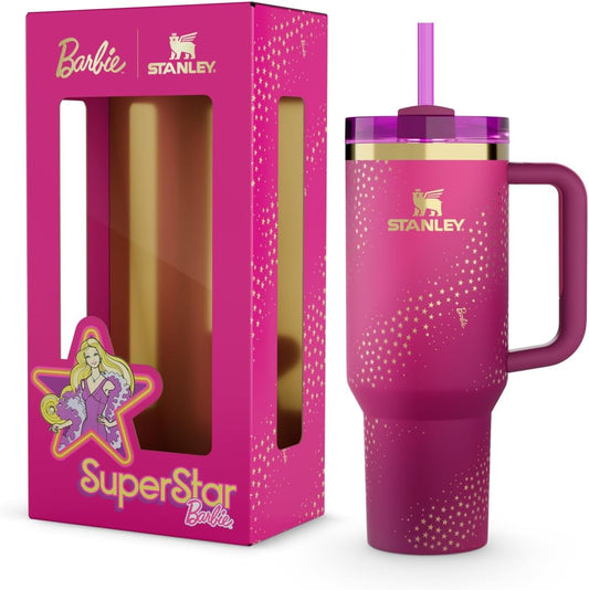 Pink 40oz tumbler with gold stars - front view