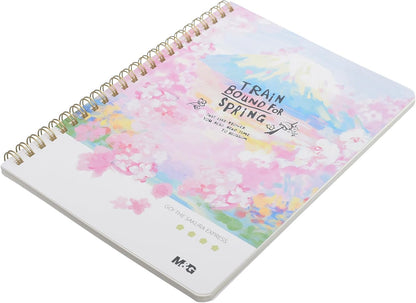M&G Chenguang Sakura Time Spiral Notebook, Compact Note-Taking, A5 Lined, 60 Sheets - No:APNDC010