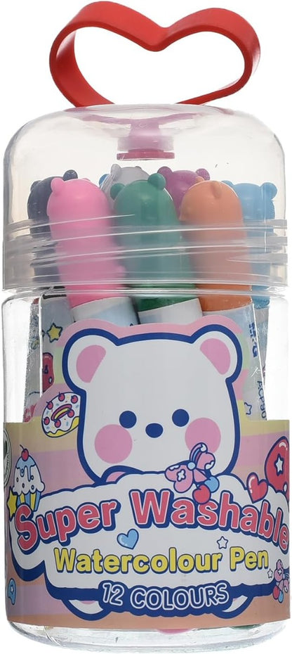 M&G Chenguang Super Washable Watercolour Marker Felt Tip Pens, 12 Vibrant Colors for Bold Drawing - No:ACP901GR