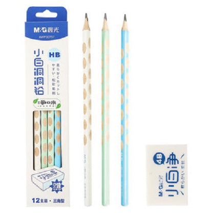 مجموعة أقلام رصاص خشبية مثلثة الشكل من إم آند جي تشنغوانغ، 12 قلمًا، للطلاب، مع ممحاة - رقم المنتج: AWP30757