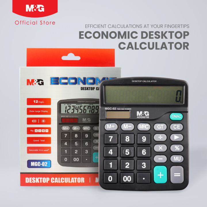 M&G Chenguang Solar Powered Economic Desktop Calculator - 12 Digits, Large Display, Dual Power Source -1pcs - No: ADG98766
