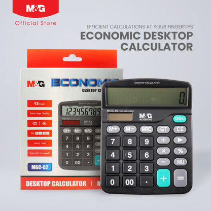 M&G Chenguang Solar Powered Economic Desktop Calculator - 12 Digits, Large Display, Dual Power Source -1pcs - No: ADG98766