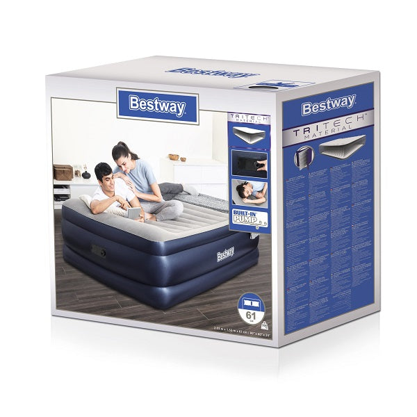 Bestway Tritech Airbed Queen Inflatable Mattress Built-in AC Pump 2.03m x 1.52m x 61cm - No:67690