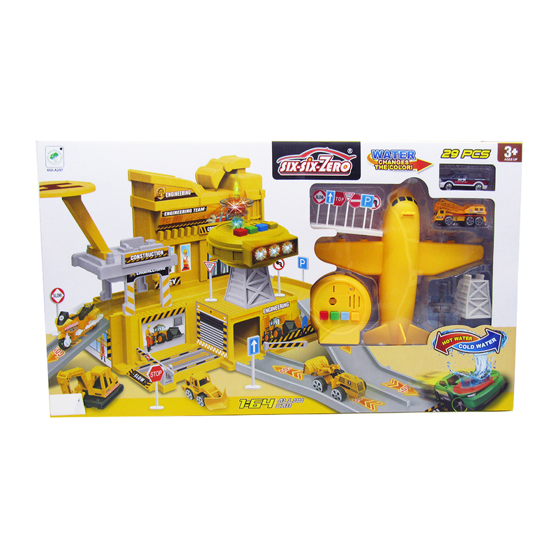 مجموعة ألعاب محطة قطار مع مسار هندسي للطائرات مزود بمؤثرات صوتية وضوئية - 29 قطعة - رقم: 660-297A