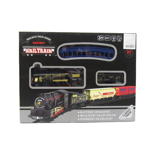 مجموعة قطار السكك الحديدية الكلاسيكية مع الصوت والضوء - 20 قطعة - رقم: 4018-13