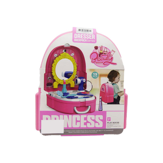مجموعة ألعاب خزانة ملابس الأميرة - بيت لعب تجميلي - حقيبة ظهر - 19 قطعة - رقم: 703