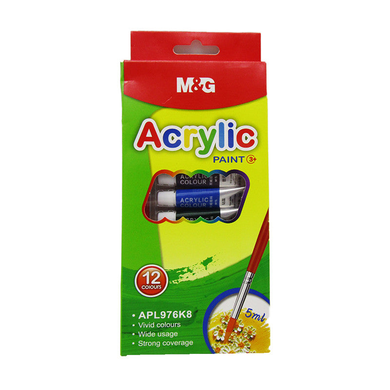 M&G Chenguang Acrylic Paint Set 12 Colors  Paint 5ml with Brush - No: APL976K8
