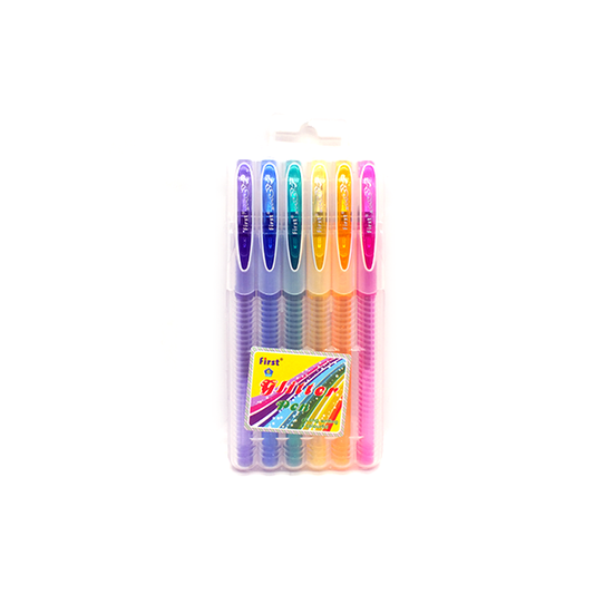 Set of 6 colored glitter pens