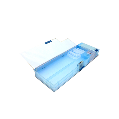 مقلمة 4 في 1 + مبراة + حامل أقلام + علبة ممحاة - أزرق