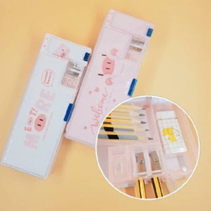 4 in 1 pencil case + 2 sharpener + pen holder + eraser house - pink