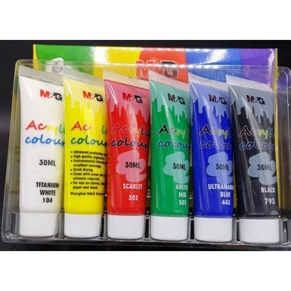 M&G Acrylic basic Colours 30Ml 6 Pcs Set  - No:APLN6597
