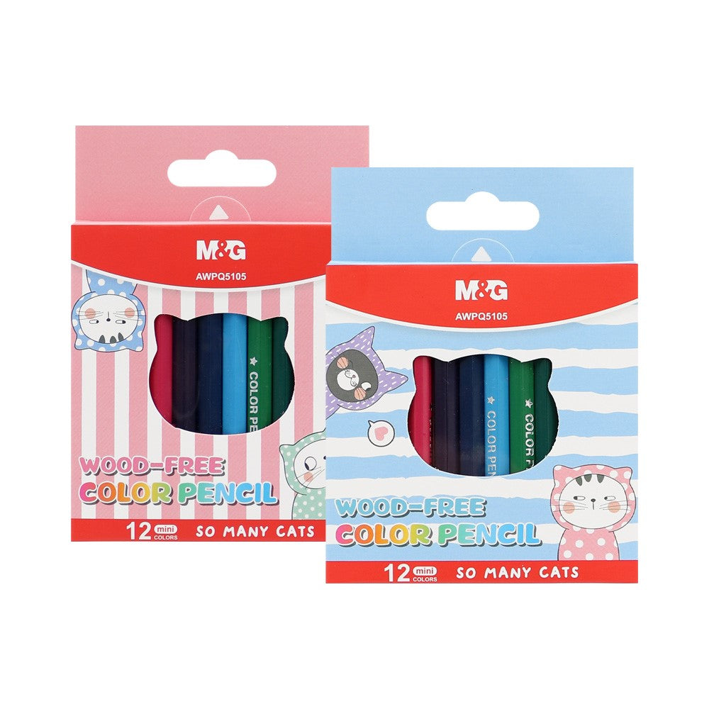 M&G Chenguang So Many Cats Pastel Wood-Free Mini Erasable Colored Pencils - 12colors - No:AWPQ5105