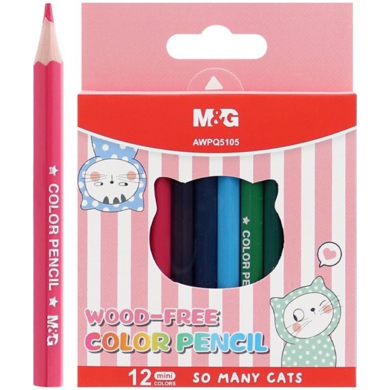 M&G Chenguang So Many Cats Pastel Wood-Free Mini Erasable Colored Pencils - 12colors - No:AWPQ5105