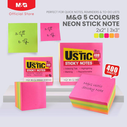 ملاحظات لاصقة نيون من إم آند جي تشنغوانغ، تدوم طويلاً، تلتصق بقوة، 400 ورقة، 76 × 51 مم، لاصقة صغيرة الحجم - رقم: YS-492